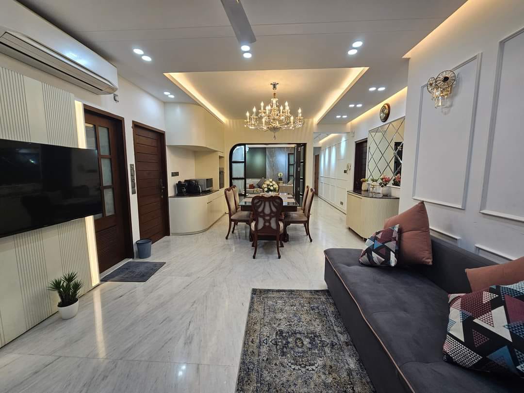 Living and dining interior with coordinated materials